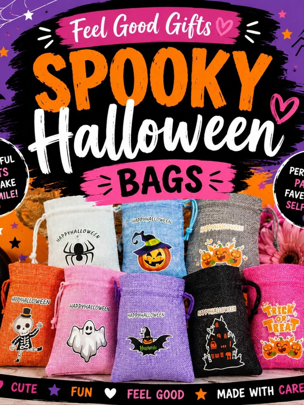 Feel Good Gifts-Spooky Halloween Treat Bags - Assorted Colors